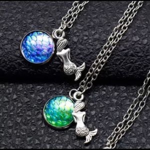 Mermaid Resin Cabochon Fish Scale  Necklace